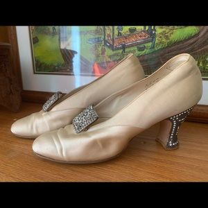 Vintage Satin Rhinestone Rock-a-Billy Heels Shoes